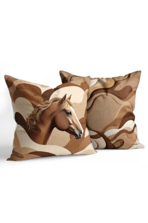 Horse With motifs Brown Patterned Double-sided Babyface Pillow cover 2-piece set KRL 305