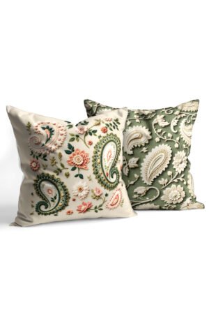 Cream Paisley shawl Patterned Double-sided Babyface Pillow cover 2-piece set KRL 307