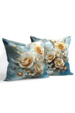 Gold Detailed 3d Rose Patterned Double-sided Babyface Pillow cover 2-piece set KRL 308