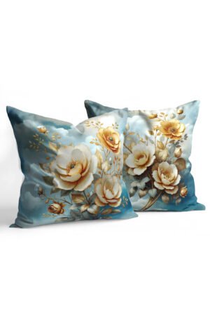 Gold Detailed 3d Rose Patterned Double-sided Babyface Pillow cover 2-piece set KRL 308