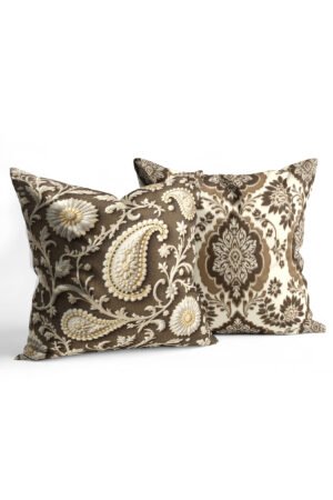 Classic Brown Paisley shawl Patterned Double-sided Babyface Pillow cover 2-piece set KRL 309