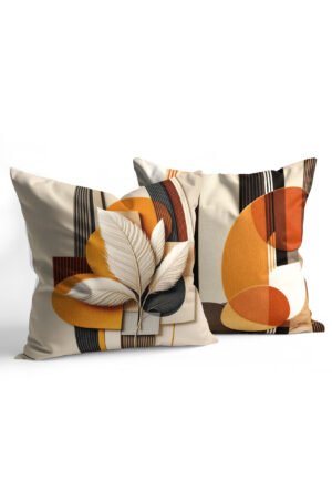 Orange and cream Abstract Patterned Double-sided Babyface Pillow cover 2-piece set KRL 313
