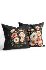 Black Background Rose Patterned Double-sided Babyface Pillow cover 2-piece set KRL 314