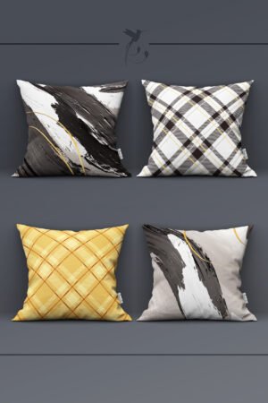 BLACK WHITE OIL PAINTING WITH MOTIFS DOUBLE-SIDED DIGITALLY-PRINTED PILLOW COVER 4-piece set ( KRL 01 )