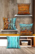 Orange And Turquoise Reversible Babyface Cushion Cover, Set of 4 (KRL 06)