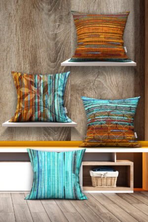 WOVEN EFFECT LEAF WITH MOTIFS DOUBLE-SIDED DIGITALLY-PRINTED PILLOW COVER 4-piece set ( KRL 06 )