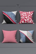 Blue And Pink Reversible Babyface Cushion Cover, Set of 4 (KRL 08)