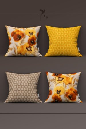 FLORAL PATTERNED CLASSIC WITH MOTIFS DOUBLE-SIDED DIGITALLY-PRINTED PILLOW COVER 4-piece set ( KRL 10 )