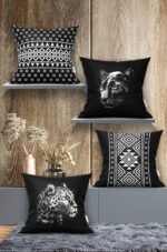 LEOPARD PATTERNED ETHNIC WITH MOTIFS DOUBLE-SIDED DIGITALLY-PRINTED PILLOW COVER 4-piece set ( KRL 11 )
