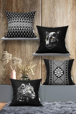 LEOPARD PATTERNED ETHNIC WITH MOTIFS DOUBLE-SIDED DIGITALLY-PRINTED PILLOW COVER 4-piece set ( KRL 11 )
