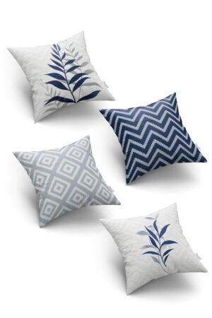 BLUE FLORAL WITH MOTIFS MODERN DETAILED DOUBLE-SIDED DIGITALLY-PRINTED PILLOW COVER 4-piece set ( KRL 15 )