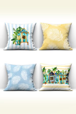 YAZLIK WITH MOTIFS BEACH PATTERNED DOUBLE-SIDED DIGITALLY-PRINTED PILLOW COVER 4-piece set ( KRL 16 )