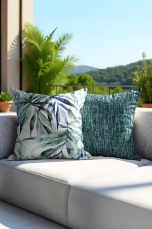 Blue Palm Leaf Patterned Double-sided Babyface Pillow cover 2-piece set