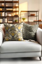 Classic Beige And Green Jacquard Pattern Reversible Babyface Cushion Cover, Set of 2