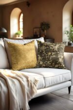 Classic Brown And Yellow Jacquard Floral Pattern Reversible Babyface Cushion Cover, Set of 2