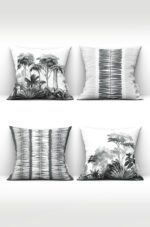 GRAY PALM WITH MOTIFS DOUBLE-SIDED DIGITALLY-PRINTED PILLOW COVER 4-piece set ( KRL 17 )