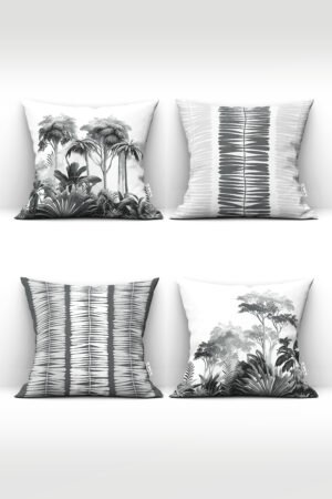 GRAY PALM WITH MOTIFS DOUBLE-SIDED DIGITALLY-PRINTED PILLOW COVER 4-piece set ( KRL 17 )