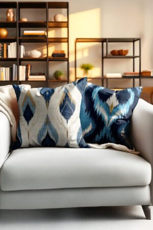 Navy blue Cream Abstract Patterned Double-sided Babyface Pillow cover 2-piece set