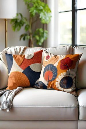 Modern Punch needle Patterned Orange Double-sided Babyface Pillow cover 2-piece set