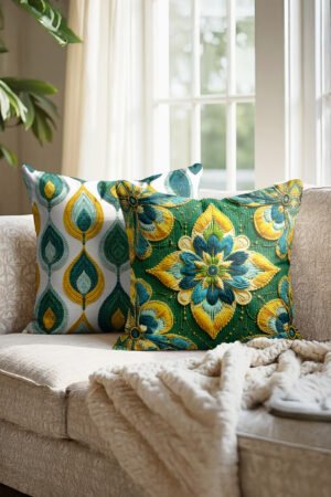 Green Knit Patterned Double-sided Babyface Pillow cover 2-piece set