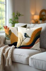 Yellow, Cream And Green Bird Pattern Reversible Babyface Cushion Cover, Set of 2