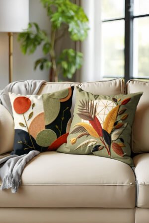 Abstract Patterned Khaki Color Double-sided Babyface Pillow cover 2-piece set