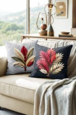 Gray and Smoke gray Color Pink Leaf Detailed Double-sided Babyface Pillow cover 2-piece set