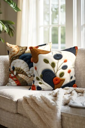 Cotton Patterned Ecru Double-sided Babyface Pillow cover 2-piece set