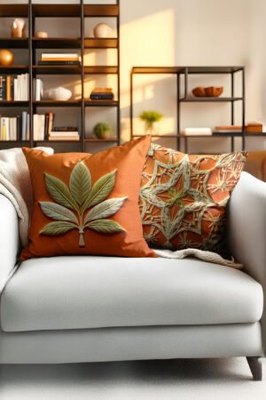 Orange Background Leaf Detailed Double-sided Babyface Pillow cover 2-piece set