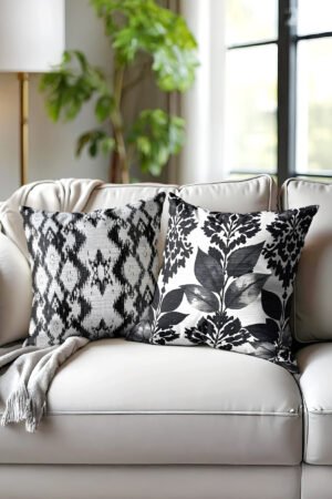 Leaf With motifs Black White Double-sided Babyface Pillow cover 2-piece set