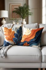 Navy blue Orange Pile/fluff Patterned Double-sided Babyface Pillow cover 2-piece set