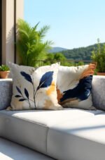 Elegant Modern Cream And Navy Pattern Reversible Babyface Cushion Cover, Set of 2