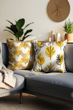 Yellow Leaf Patterned Double-sided Babyface Pillow cover 2-piece set
