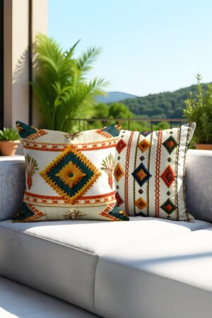 Kilim Patterned Flowerpot Detailed Double-sided Babyface Pillow cover 2-piece set