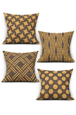 GEOMETRIC PATTERNED ABSTRACT WITH MOTIFS MODERN DOUBLE-SIDED DIGITALLY-PRINTED PILLOW COVER 4-piece set ( KRL 28 )
