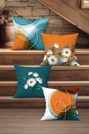 ABSTRACT PATTERNED MODERN WITH MOTIFS DOUBLE-SIDED DIGITALLY-PRINTED PILLOW COVER 4-piece set ( KRL 38 )