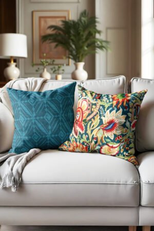 Blue Jacquard Paisley shawl Patterned Double-sided Babyface Pillow cover 2-piece set