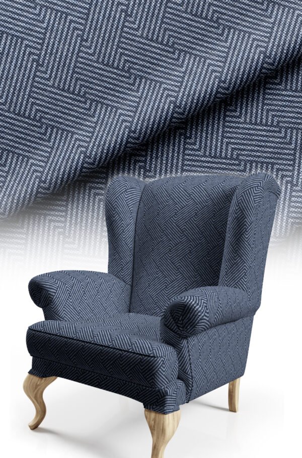 Woven-Effect Navy Maze Pattern Upholstery Fabric, 140cm Width (LABİRENT)