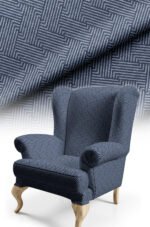 Maze Patterned Woven Effect NAVY BLUE Cotton-backed Thick rachel-knit Upholstery fabric 140cm width ( MAZE NAVY BLUE )