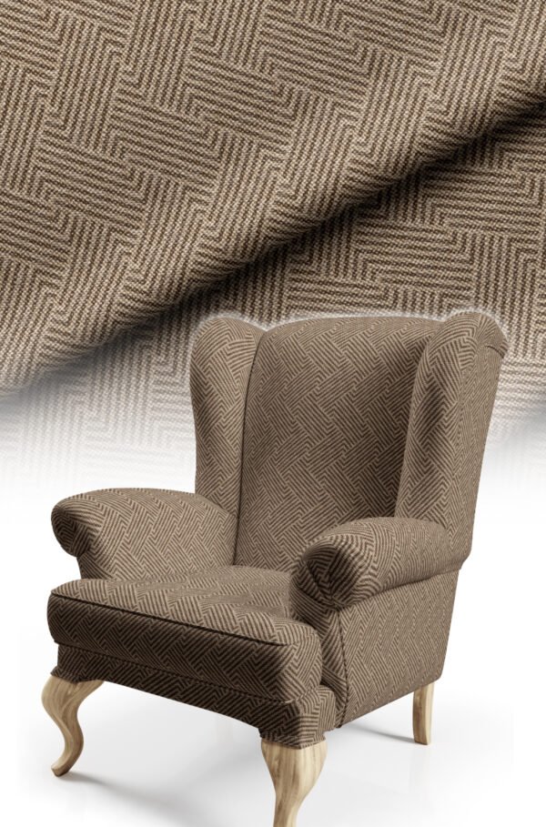 Brown Woven-Effect Maze Pattern Upholstery Fabric, 140cm Width (LABİRENT)