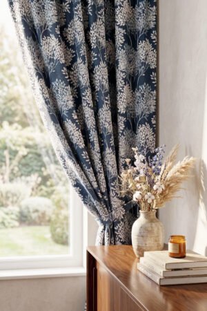 Classic tree branch patterned Navy blue Colorful Digitally-printed Modern Blackout curtain - 140 x 270 cm ( CURTAIN 42 )