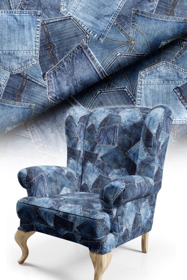 Denim Pocket Patchwork Pattern Upholstery Fabric by Nilstar®