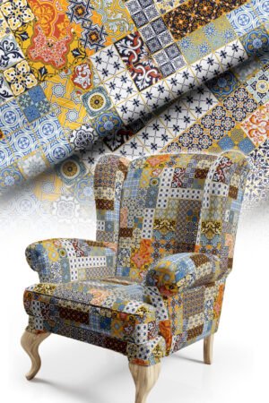 Mixed Tile-patterned Patterned Cotton-backed Thick rachel-knit Upholstery fabric 140cm width ( POP 19 )