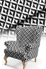 Black and White Geometric Pattern Upholstery Fabric, 140cm Width (POP 3)