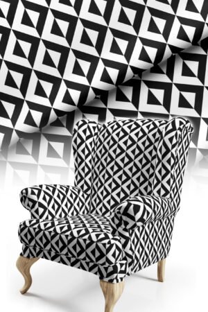 Black White Geometric Patterned Cotton-backed Thick rachel-knit Upholstery fabric 140cm width ( POP 3 )