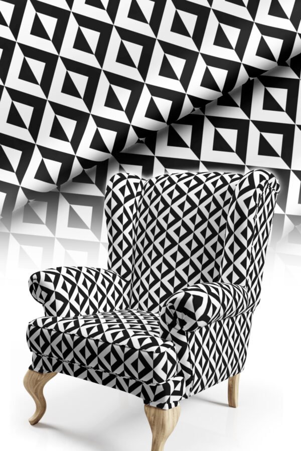 Black and White Geometric Pattern Upholstery Fabric by Nilstar®