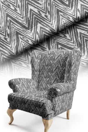 Zigzag Patterned Woven Effect SMOKE GRAY Cotton-backed Thick rachel-knit Upholstery fabric 140cm width ( POP 37 SMOKE GRAY )