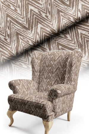 Zigzag Patterned Woven Effect BROWN Cotton-backed Thick rachel-knit Upholstery fabric 140cm width ( POP 37 BROWN )