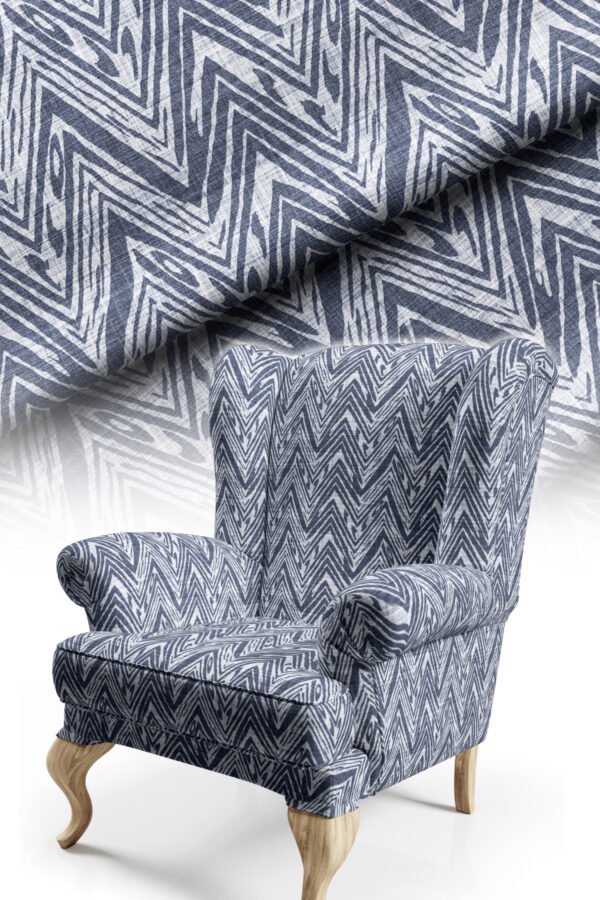 Woven-Effect Navy Zigzag Pattern Upholstery Fabric by Nilstar®