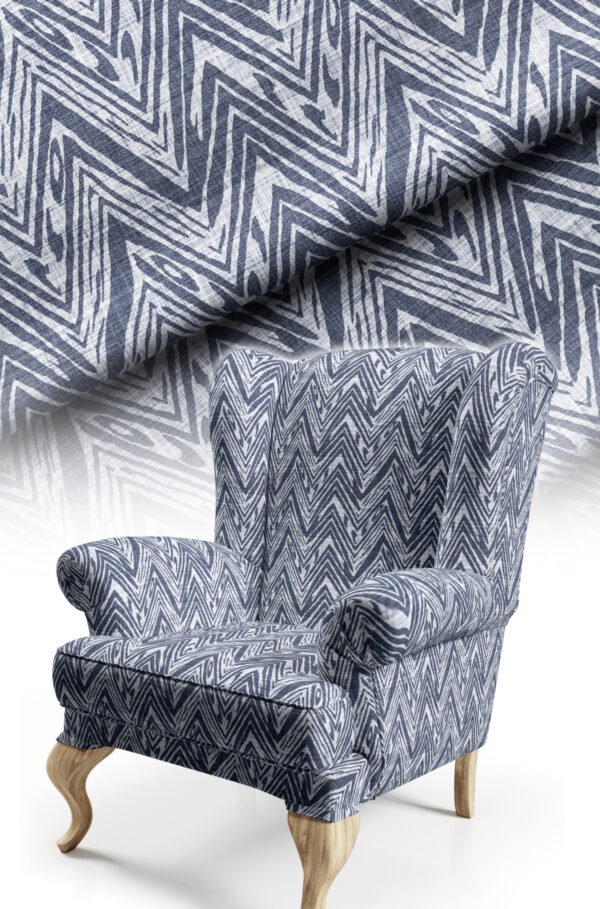 Woven-Effect Navy Zigzag Pattern Upholstery Fabric, 140cm Width (POP 37)